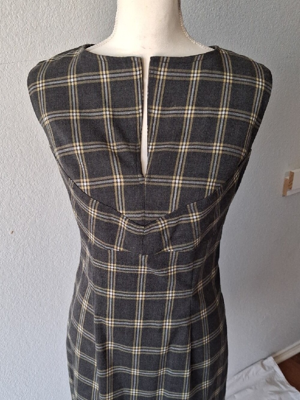 Dark Gray, Yellow, And White Midi Tartan Dress - Picture 2 of 5